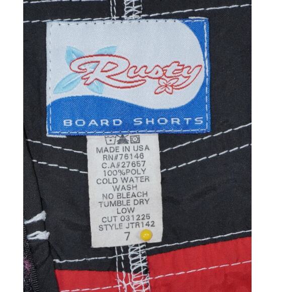 Rusty Board Shorts Red Black Colorblock Size 7 Made in USA Surf Swim Trunks - Picture 5 of 5